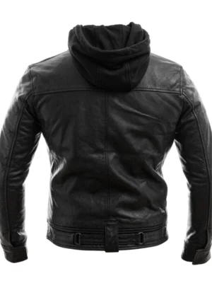 Leather Jacket Racing Style Motorcycle With Detach Hood For Men