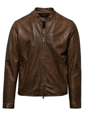 Leonardo Snap Tab Collar Leather Brown Jacket