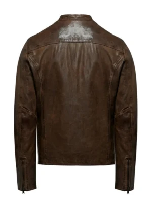 Leonardo Style Leather Brown Cafe Racer Snap Tab Collar Jacket For Men