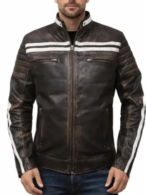 M52 Moto Distressed Vintage Black Leather Jacket 1