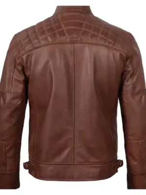Men Biker Cafe Racer Quilted Dark Brown Real Leather Motorcycle Jacket For Sale