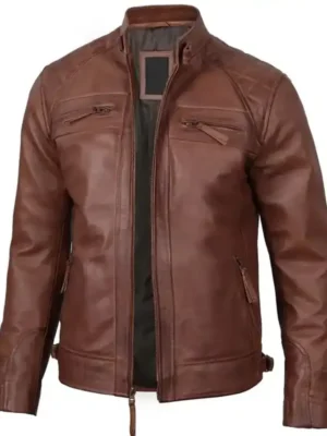 Men Quilted Dark Brown Biker Leather Jacket