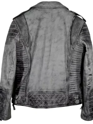 Mens Smoke Gray Quilted Biker Leather Jacket
