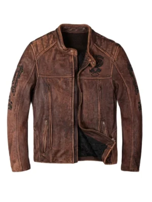 Vintage Brown Motorcycle Skull Brown Distressed Leather Jacket