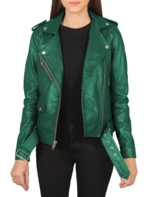 Womens Green Moto Leather Jacket