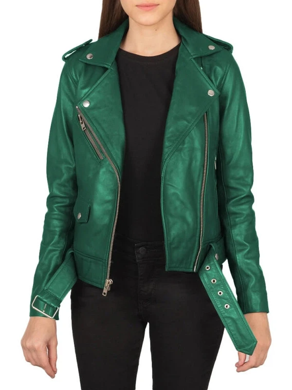 Womens Green Moto Leather Jacket