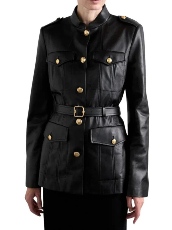 Womens Slim FIt Black Buckle Belt Leather Jacket 2_241f044d 152e 4fe5 b892 d94347643f88 249099