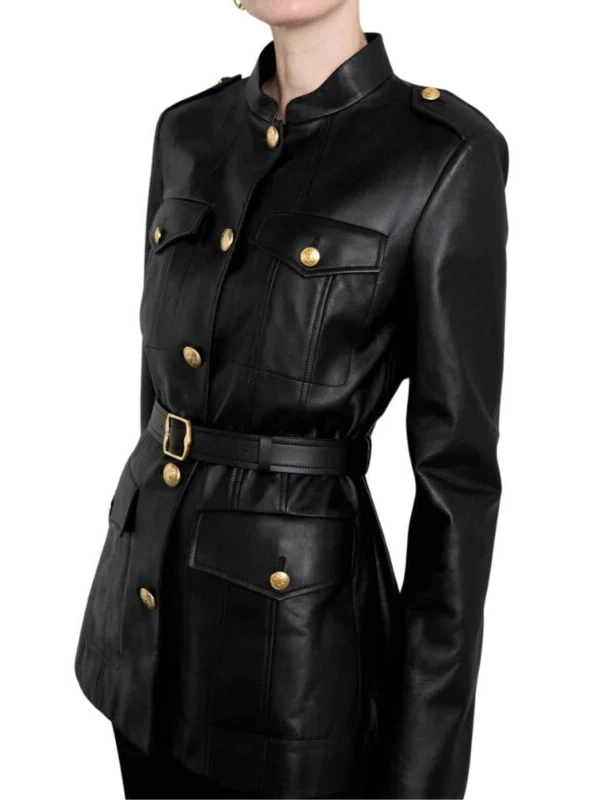 Womens Slim FIt Black Buckle Belt Leather Jacket 3_75143990 3de5 4751 b7f2 06df24622665