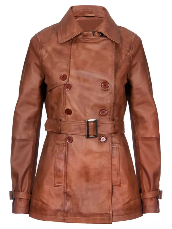 leather trech coat long