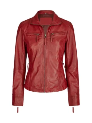 maroon leather biker jacket womens