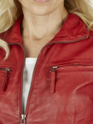 maroon womens leather biker jacket