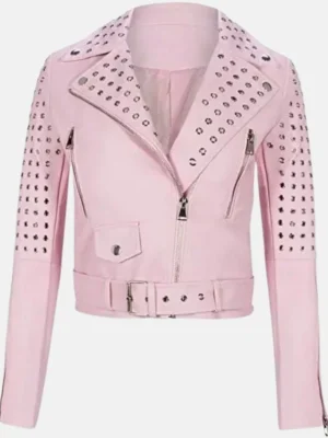 womens barbie pink brando studded biker jacket_0513f000 c959 4457 9b92 4b831c7617d2