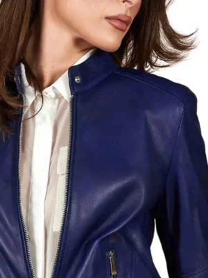 womens blue leather jacket