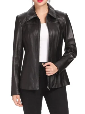 womens long leather coat