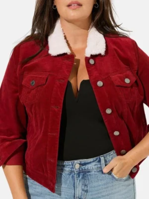 womens red denim jacket with white fur collar_96529971 ae4e 4342 bcbb 77d2fc5b1adc