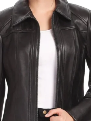 womens shirt collar black long coat