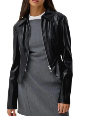 womens shirt collar leather jacket