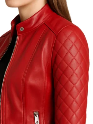 womnes biker red leather moto jacket 1